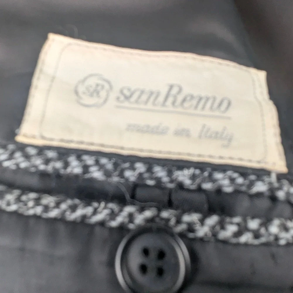 VTG San Remo Barneys NY Mens Grey Herringbone Wool Blazer Sport Coat Italy 40L
